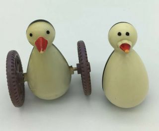 Vintage 2 Budgie Bird Cage Toys Black And White Bobbing And Bird On Wheels