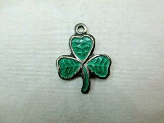 Vintage Sterling Silver Green Enamel 3 Leaf Clover Charm Ireland 925 Irish 995d