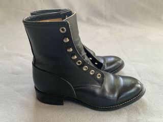 Justin Vintage Black Leather Lace Up Ropers/paddock Boots - 3d