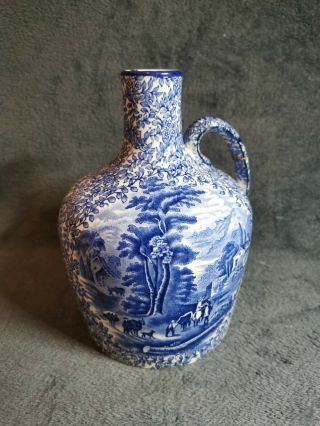 Vintage Fenton England Jug Vase Ye Olde Foley Ware Blue And White Country Scene