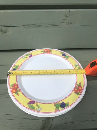 4 X Vintage White Yellow Rim With Fruit 10 " Plate Vw Camping.