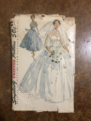 1954 Simplicity Vintage Pattern 4697 Bridal Gown And Bridesmaid Dress Size 12