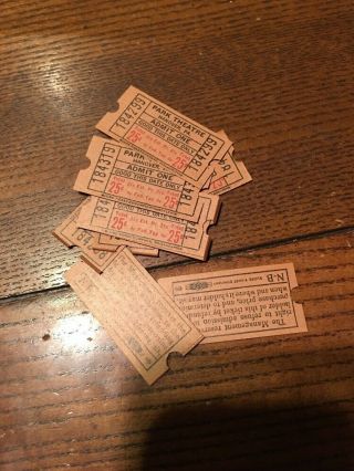 (10) Old Stock Hanover Pa Park Theater Movie Tickets - 1950s