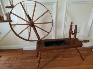 Vtg Spinning Sewing Spindle Wheel Wood Primitive Rustic Decor Plant Stand (bbas)