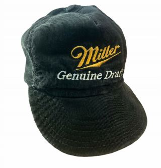 Vtg Miller Draft Beer Snapback Brown Corduroy Baseball Hat Trucker Cap