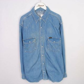 Vintage Wrangler Western Denim Shirt In Blue Pearl White Snaps Size L | Retro