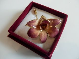 Vintage Cloisonne Enamel Pink And Gold Orchid Lily Flower Brooch Lapel Pin