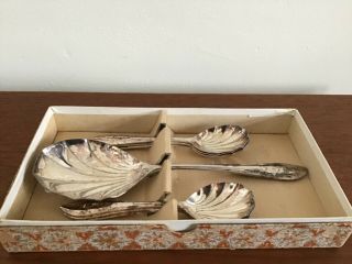 Set Of Vintage 1930s Ensee Sheffield Silver Plate Epns Shell Spoons Box