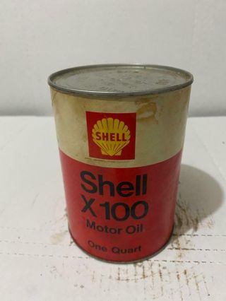 Vintage 1 Quart Shell X 100 Motor Oil Full Can Cardboard