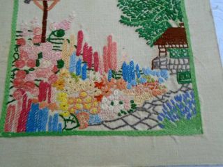 Charming Vintage English Cottage Garden Hand Embroidered Picture Panel Dove Cote