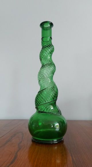 Vintage Empoli Genie Bottle In Green,  Mid Century,  Italian,  1960s