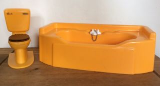 Vintage Sindy Doll Orange Bathroom Set Bath & Toilet