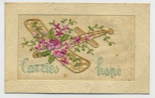 " Carries Hope " Vintage World War One Aeroplane Silk Postcard Ww1 Rfc B9