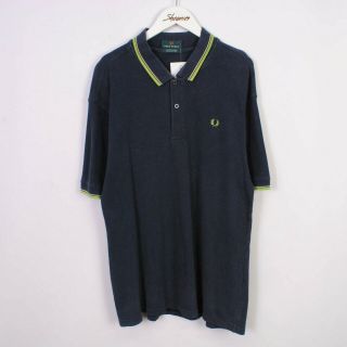 Vintage Fred Perry Twin Tipped Polo Shirt Navy Blue Made In England Size L