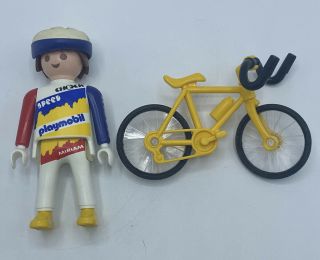Vintage Playmobil Geobra Bicycle Rider Bike Racer Figure & Helmet