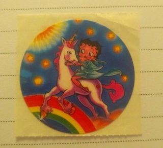 Vintage 80s Sticker Lisa Frank Betty Boop Unicorn Rainbow 91044 - 8 1982