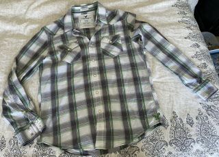 American Eagle Vintage Fit Gray Green Plaid Dress Shirt Sz M Long Sleeve