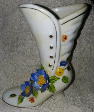 Vintage Porcelain Ladies Button Up Victorian Style Boot Ceramic Vase 3 - D Flower