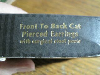 Vintage Avon Front To Back Cat Pierced Earrings With Surgical Steel Posts 2