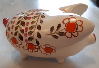 Vintage Arthur Wood Piggy Bank 5032 Hand Painted Daisy Design.  Made In England