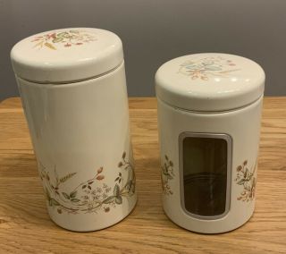 Vintage St Michael M&s Harvest Pattern.  Two Metal Storage Canisters.