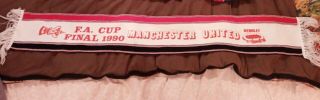 Vintage Manchester United Fc Scarf 1990 Wembley Fa Cup Final Football