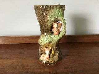 Vintage Withensea Eastgate Pottery Fauna Vase With Squirrel And Fawn - 10 " Tall