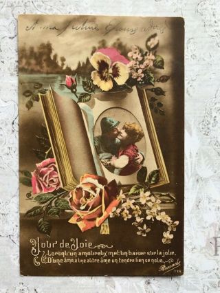 Wwi Romance Love Lady & Soldier Vintage Postcard Ww1