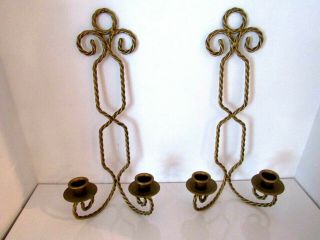 Vintage Solid Twisted Brass Sconce Wall Hanging Candle Holders 12”