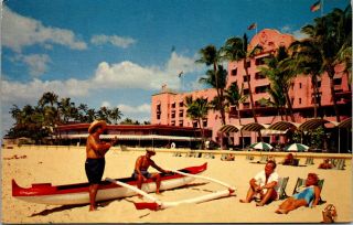 Vintage 1961 Beach Scene At Royal Hawaiian Hotel,  Waikiki Hawaii Hi Postcard
