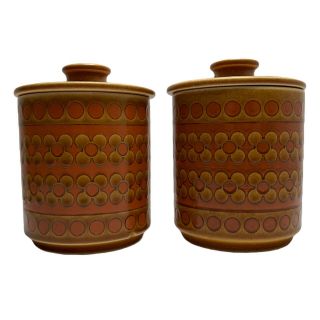 Vintage Hornsea Pottery Saffron Lidded Jam Preserve Sugar Pots Chutney Jar X2