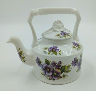 Arthur Wood Teapot Vintage Style No 6496 Pansy Floral Pattern Purple 6 " Height