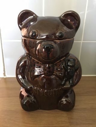 Vintage P & K Treacle Glazed Ceramic Brown Bear Cookie Jar Made In England