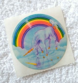 Vintage 80s Sticker Lisa Frank Unicorn Rainbow Clouds Reflection 1982 352880