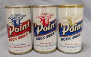 3 Vintage Point Bock Beer 12 Oz Steel Cans Bottom Opened Red Yellow & Blue Goats