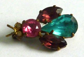 A Vintage 1950s Gold Tone Bug Brooch With Coloured Diamantes