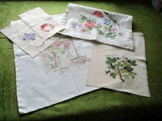 5 Vintage Hand Embroidered Pictures/panels -