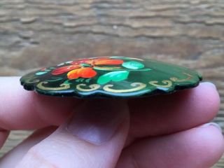 Pretty Vintage Floral Brooch /Lacquered Wood/Hand Painted/Retro/Signed/Russian? 3