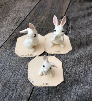 Vintage Hagen Renaker White Bunny Rabbit Family 3 Piece Set Miniature Figurines