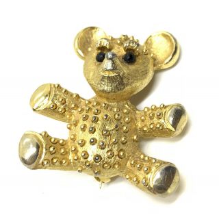 Textured Vintage Teddy Bear Brooch Pin 1 3/4”