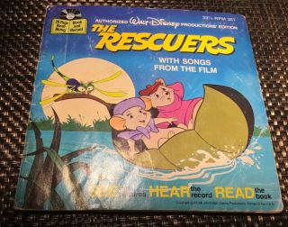 Vintage Walt Disney 1977 The Rescuers Read Along Book And Record 24 Pages