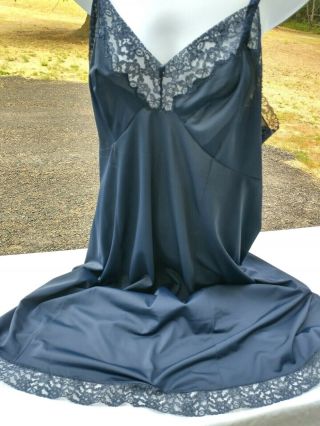 Vintage,  Maker Unknown,  44,  Midnight Blue Nylon Full Slip With Lace