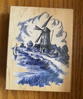 Vtg 1997 Stampendous Windmill By Lake Big Rubber Stamp 4 3/4 X 3 1/2