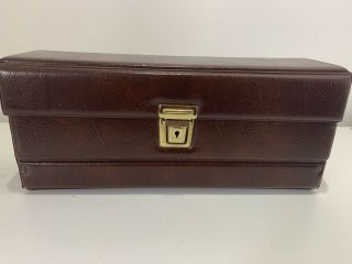 Vintage Retro Cassette Tape Carry Case Box Brown Faux Leather 1980s