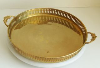 Small Vintage Antique Brass Tray Gallery Edge With Handles 28cm Diameter