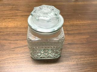 Vintage Anchor Hocking " Wexford " Clear Glass Canister Storage Jar W/lid 6 1/2 "
