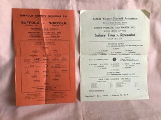 Vintage 1951 Suffolk Schools Fa & Senior Cup Final Sudbury Town V Stowmarket.