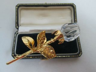 Vintage Signed Swarovski Swan Crystal Rose Flower Floral Brooch Pin Larger One