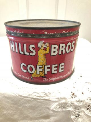 Old Vintage 1950s Hills Bros Coffee Tin Small 1/2 Lb Key - Wind Can