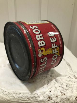 OLD VINTAGE 1950s HILLS BROS COFFEE TIN SMALL 1/2 LB KEY - WIND CAN 3